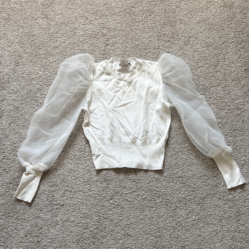 Chic White Sheer Sleeve Blouse